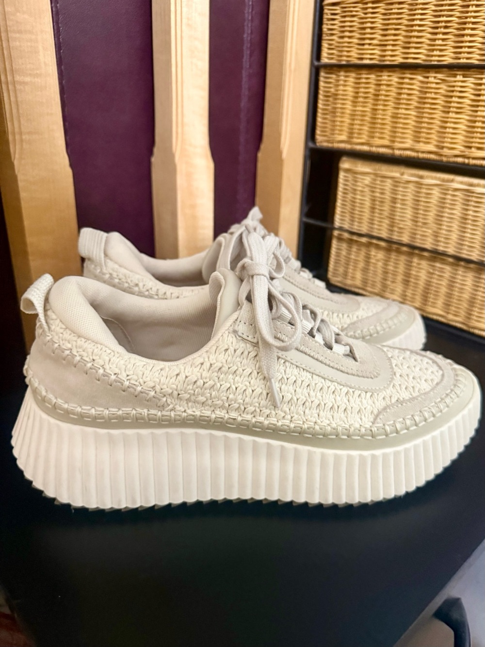 👟 Dolce Vita Dolen Platform Sneakers – Knit Crochet Sandstone Cream